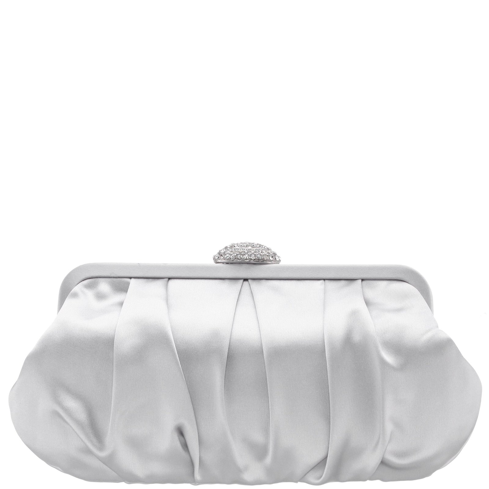 Nina Shoes Concord New Silver Pleated Frame Clutch With Crystal Clasp