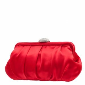 Nina Shoes Concord Red Rouge Pleated Frame Clutch With Crystal Clasp
