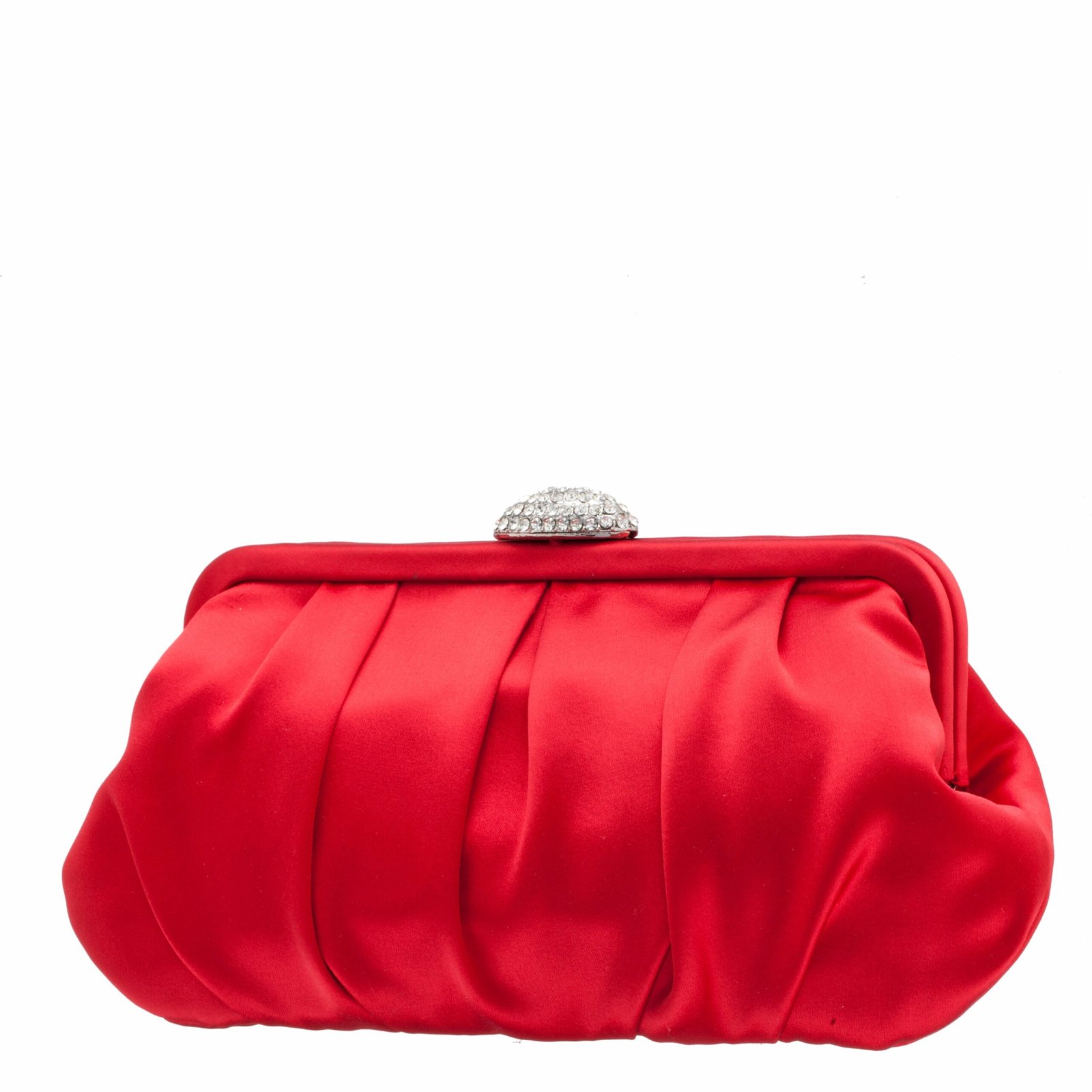 Nina Shoes Concord Red Rouge Pleated Frame Clutch With Crystal Clasp