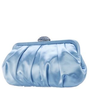 Nina Shoes Concord Sky Blue Pleated Frame Clutch With Crystal Clasp