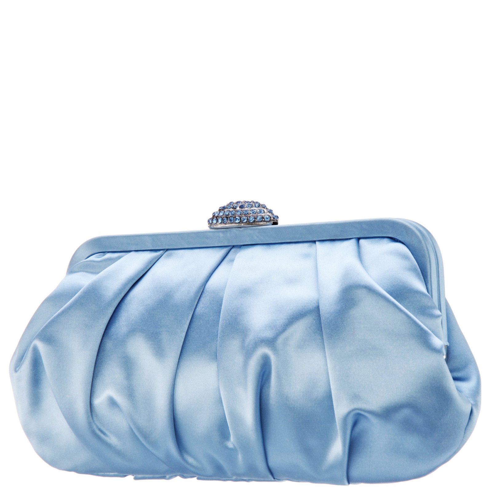 Nina Shoes Concord Sky Blue Pleated Frame Clutch With Crystal Clasp