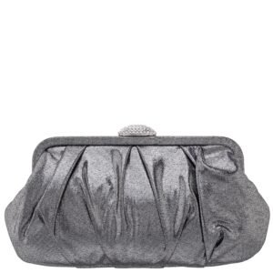 Nina Shoes Concord Gunmetal Pleated Frame Clutch With Crystal Clasp
