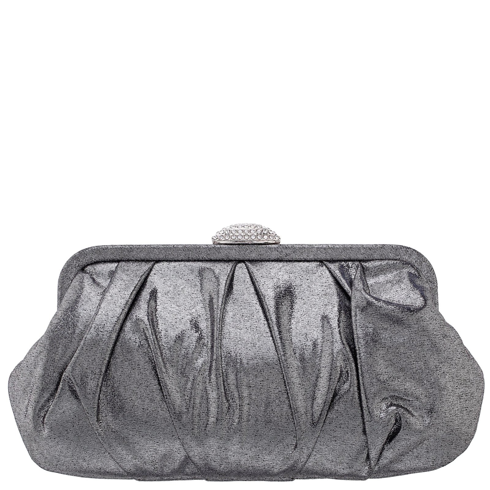 Nina Shoes Concord Gunmetal Pleated Frame Clutch With Crystal Clasp