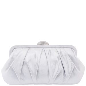 Nina Shoes Concord True Silver Pleated Frame Clutch With Crystal Clasp