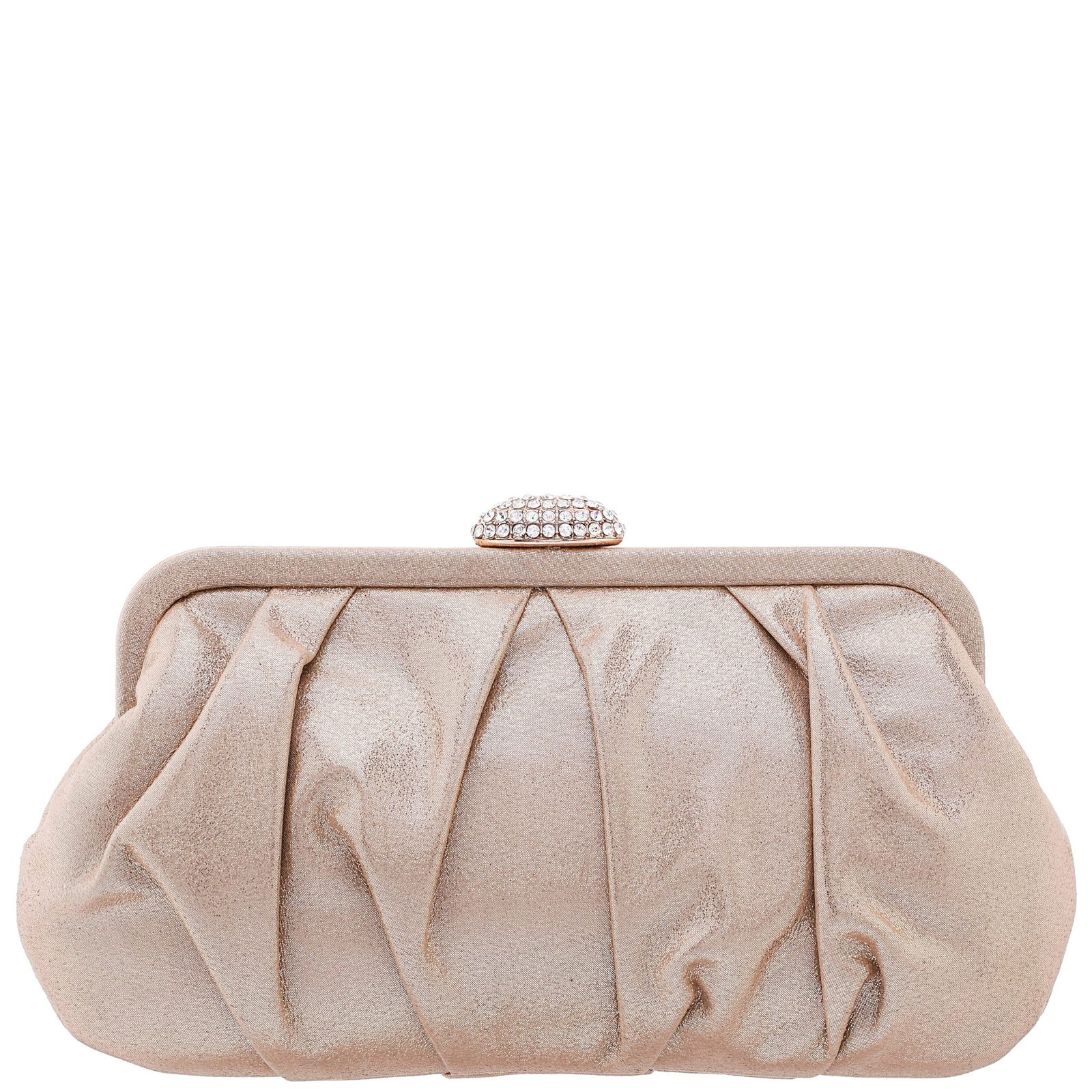 Nina Shoes Concord Taupe Pleated Frame Clutch With Crystal Clasp