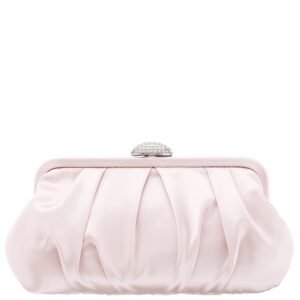 Nina Shoes Concord Pearl Rose Pleated Frame Clutch With Crystal Clasp
