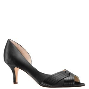 Nina Shoes Contesa Black Satin Peep-Toe D'orsay Mid-Heel Dressy Pump