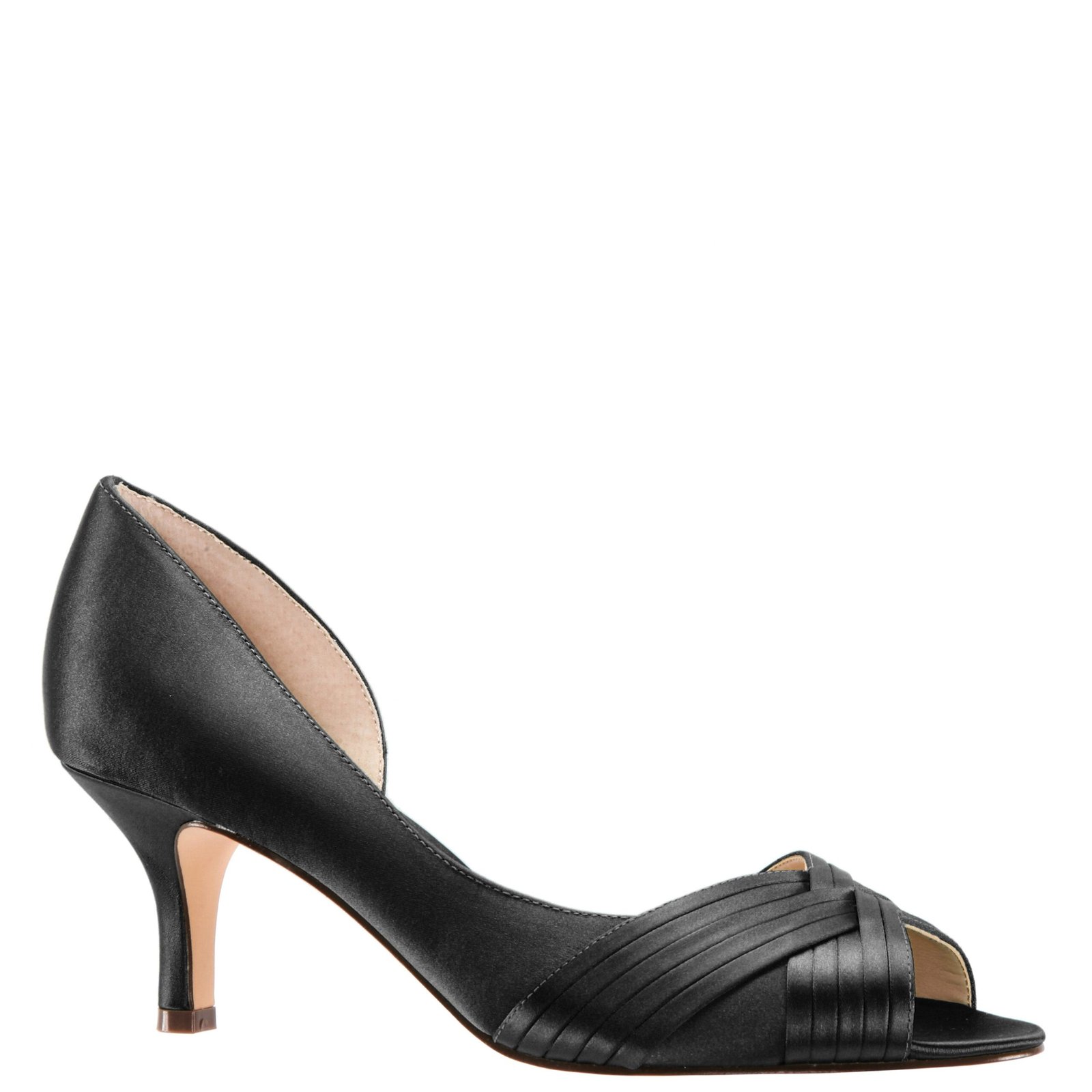 Nina Shoes Contesa Black Satin Peep-Toe D'orsay Mid-Heel Dressy Pump