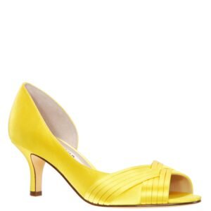 Nina Shoes Contesa Citron Satin Peep-Toe D'orsay Mid-Heel Dressy Pump