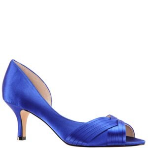 Nina Shoes Contesa Electric Blue Satin Peep-Toe D'orsay Mid-Heel Dressy Pump