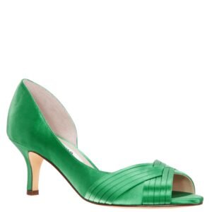 Nina Shoes Contesa Grass Green Satin Peep-Toe D'orsay Mid-Heel Dressy Pump