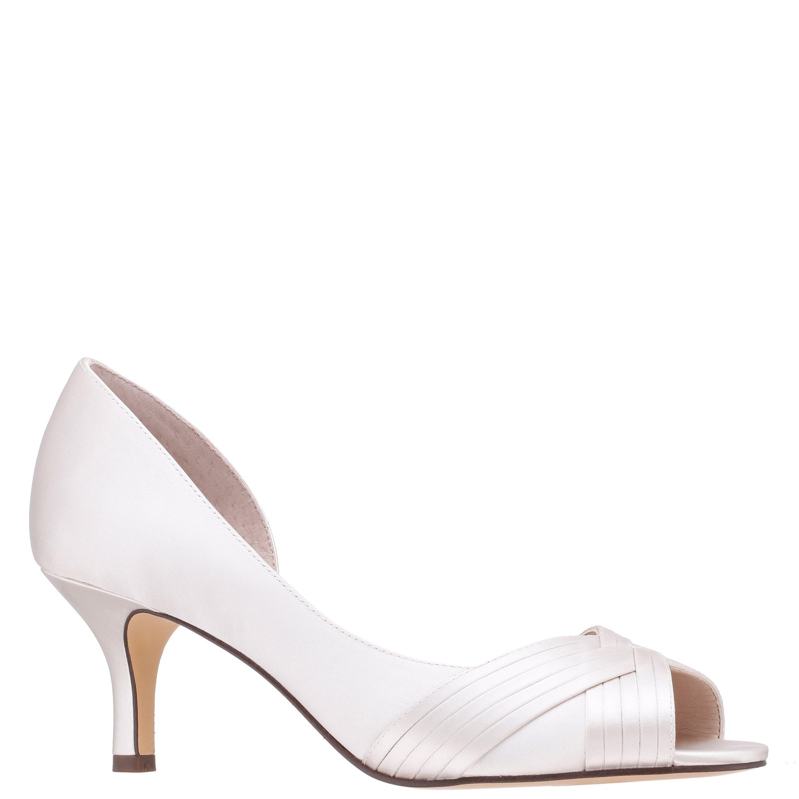 Nina Shoes Contesa Ivory Satin Peep-Toe D'orsay Mid-Heel Dressy Pump