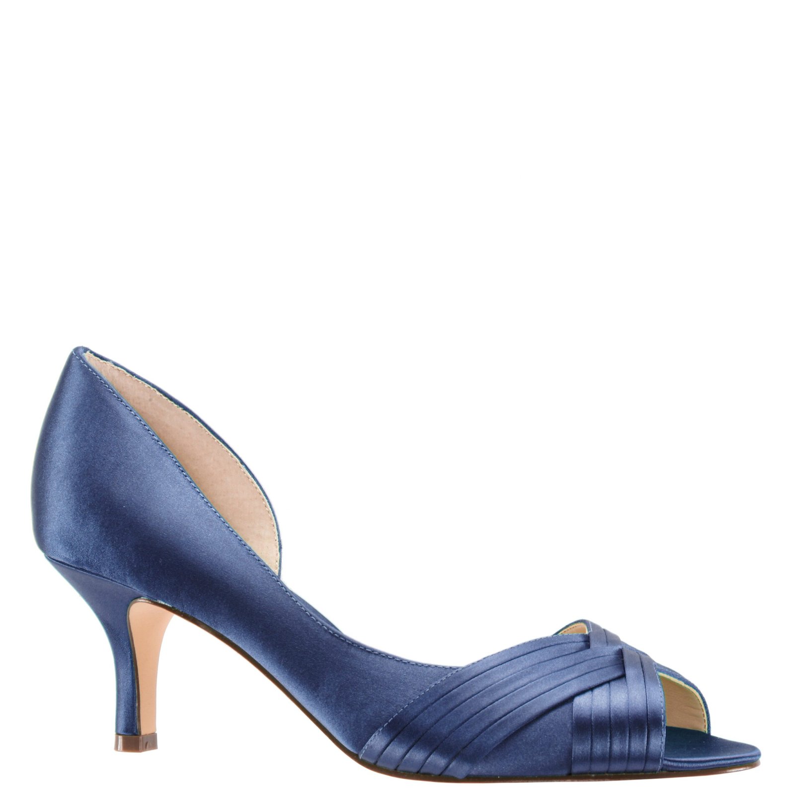 Nina Shoes Contesa New Navy Satin Peep-Toe D'orsay Mid-Heel Dressy Pump