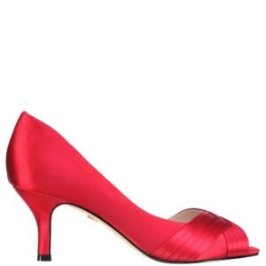 Nina Shoes Contesa Red Satin Peep-Toe D'orsay Mid-Heel Dressy Pump