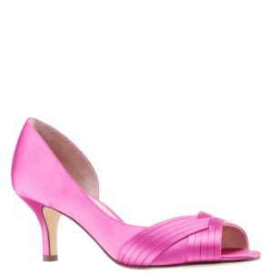 Nina Shoes Contesa Ultra Pink Satin Peep-Toe D'orsay Mid-Heel Dressy Pump