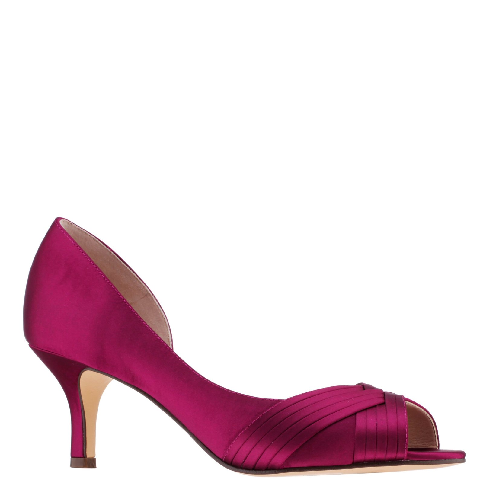 Nina Shoes Contesa Wine Satin Peep-Toe D'orsay Mid-Heel Dressy Pump