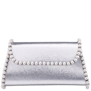 Nina Shoes Cora Silver Pearl Trim Trapezoid Flap Bag