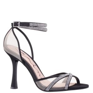 Nina Shoes Daniela Black Satin High-Heel Evening Sandal