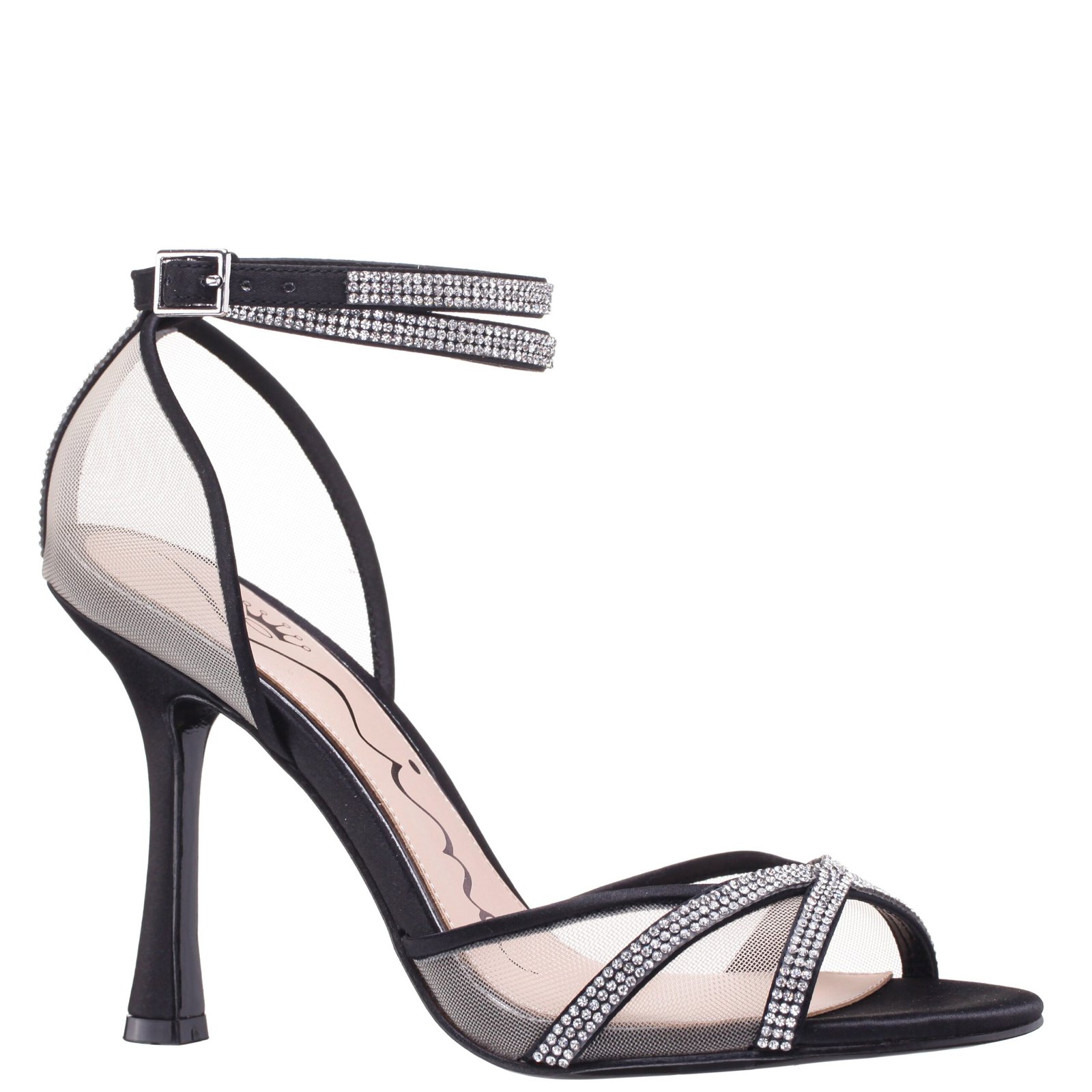 Nina Shoes Daniela Black Satin High-Heel Evening Sandal