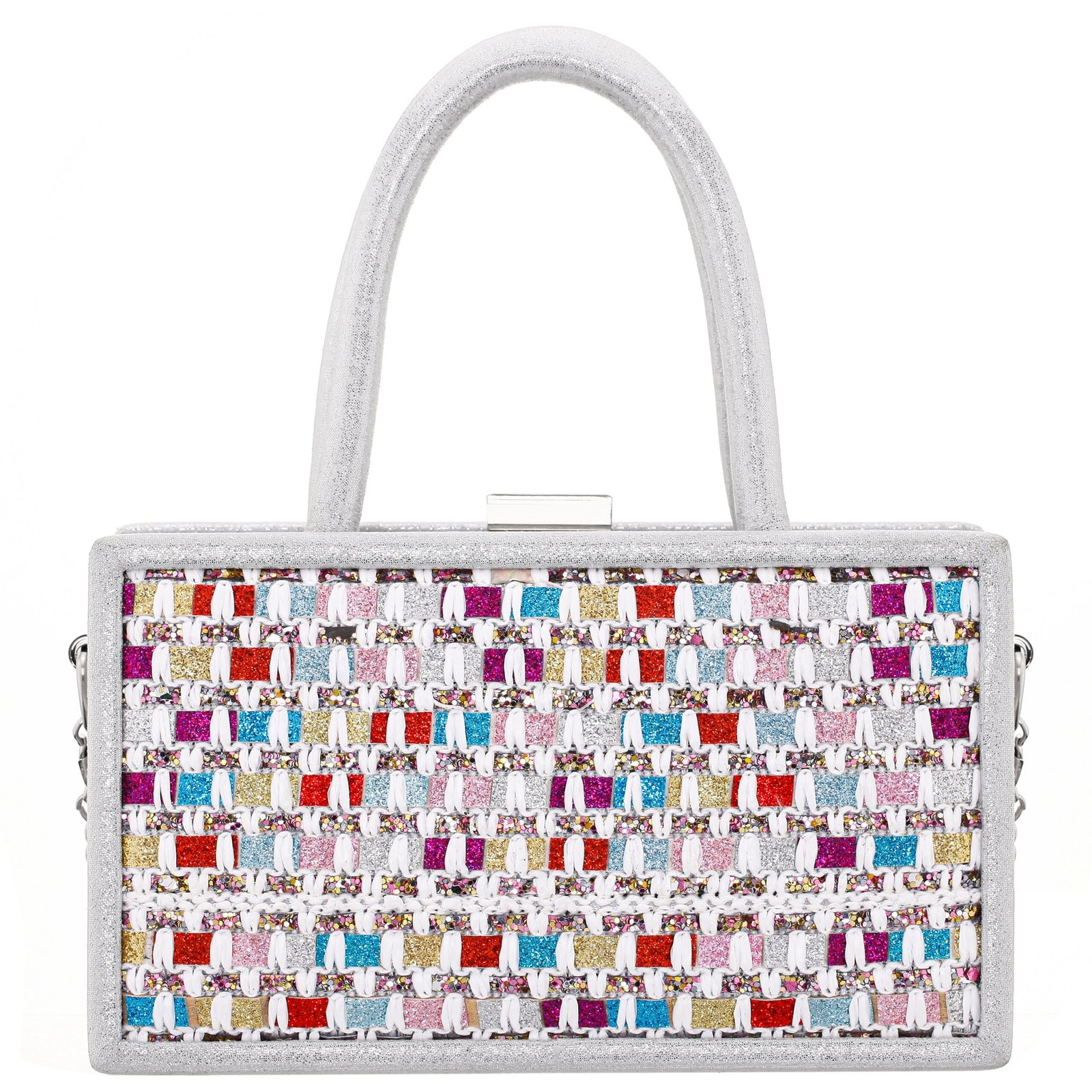 Nina Shoes Danna White Woven Glitter Frame Satchel