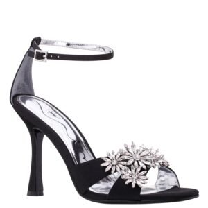 Nina Shoes Dawn Black Satin High-Heel Embellished Sandal