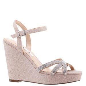 Nina Shoes Dion Nude Fantasy Net Crystal Stiletto Platform Wedge