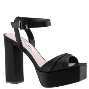 Nina Shoes Dorcas Black Satin Block-Heel Stiletto Platform Dress Sandal