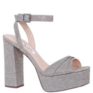 Nina Shoes Dorcas Steel Metallic Textured Block-Heel Stiletto Platform Dress Sandal