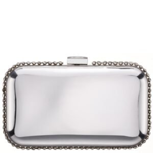 Nina Shoes Dorsey Silver Metallic Minaudiere W/Crystal Adorned Edge