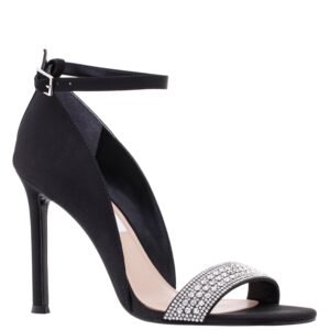 Nina Shoes Drenka Black Satin Crystal Ankle-Strap D'orsay Stiletto-Heel Pump