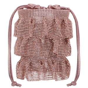 Nina Shoes Elegant Rose Gold 3 Tiered Crystal Mesh Pouch Bag