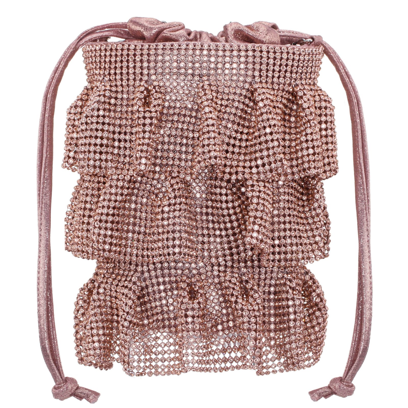 Nina Shoes Elegant Rose Gold 3 Tiered Crystal Mesh Pouch Bag