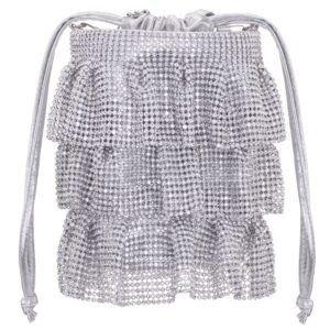 Nina Shoes Elegant Silver 3 Tiered Crystal Mesh Pouch Bag