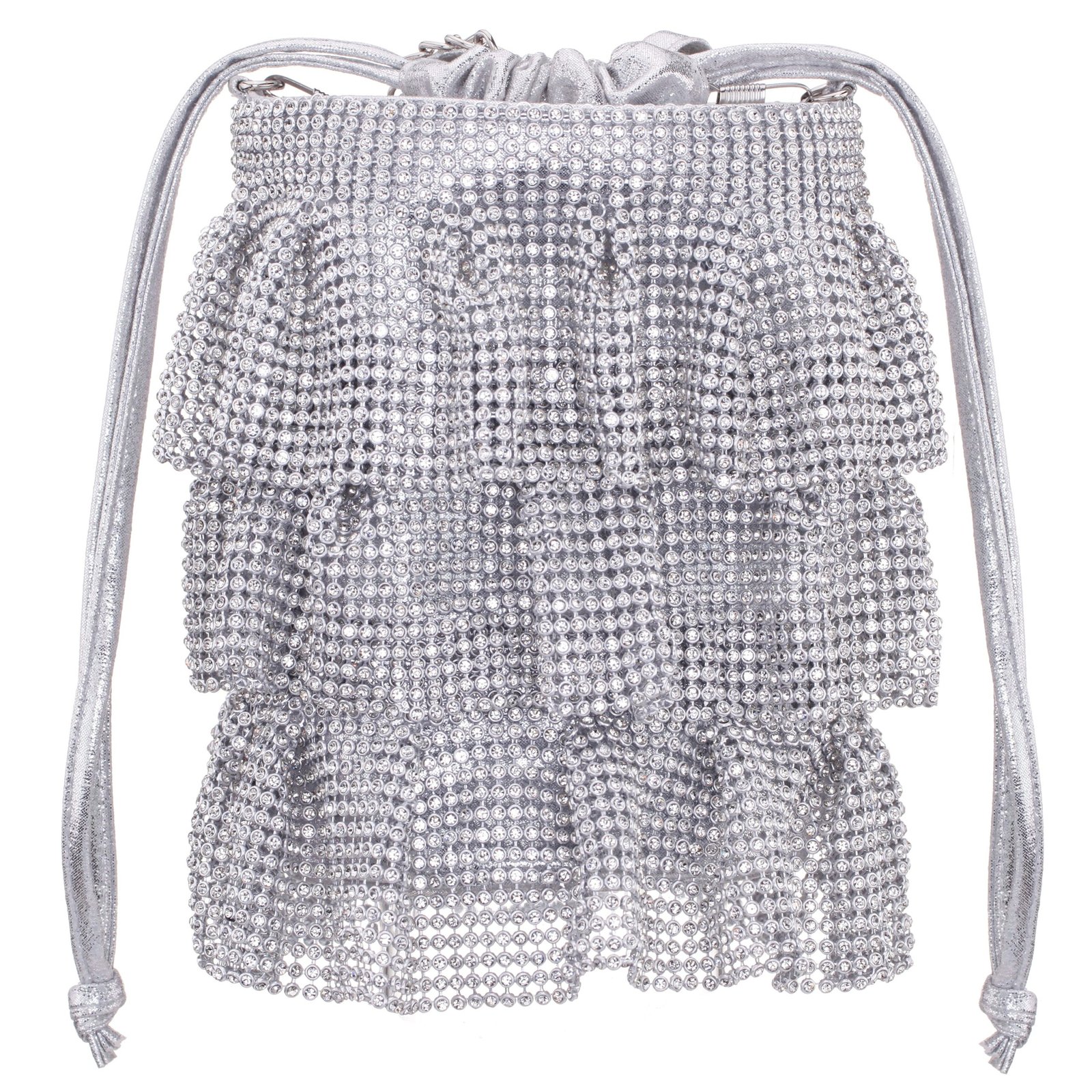 Nina Shoes Elegant Silver 3 Tiered Crystal Mesh Pouch Bag