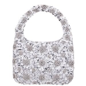 Nina Shoes Elia Silver Sequins/Plastic Beads/Glass Crystal Hobo Bag
