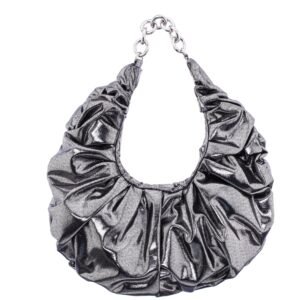 Nina Shoes Ellie Gunmetal Ruched Satin Hobo Bag
