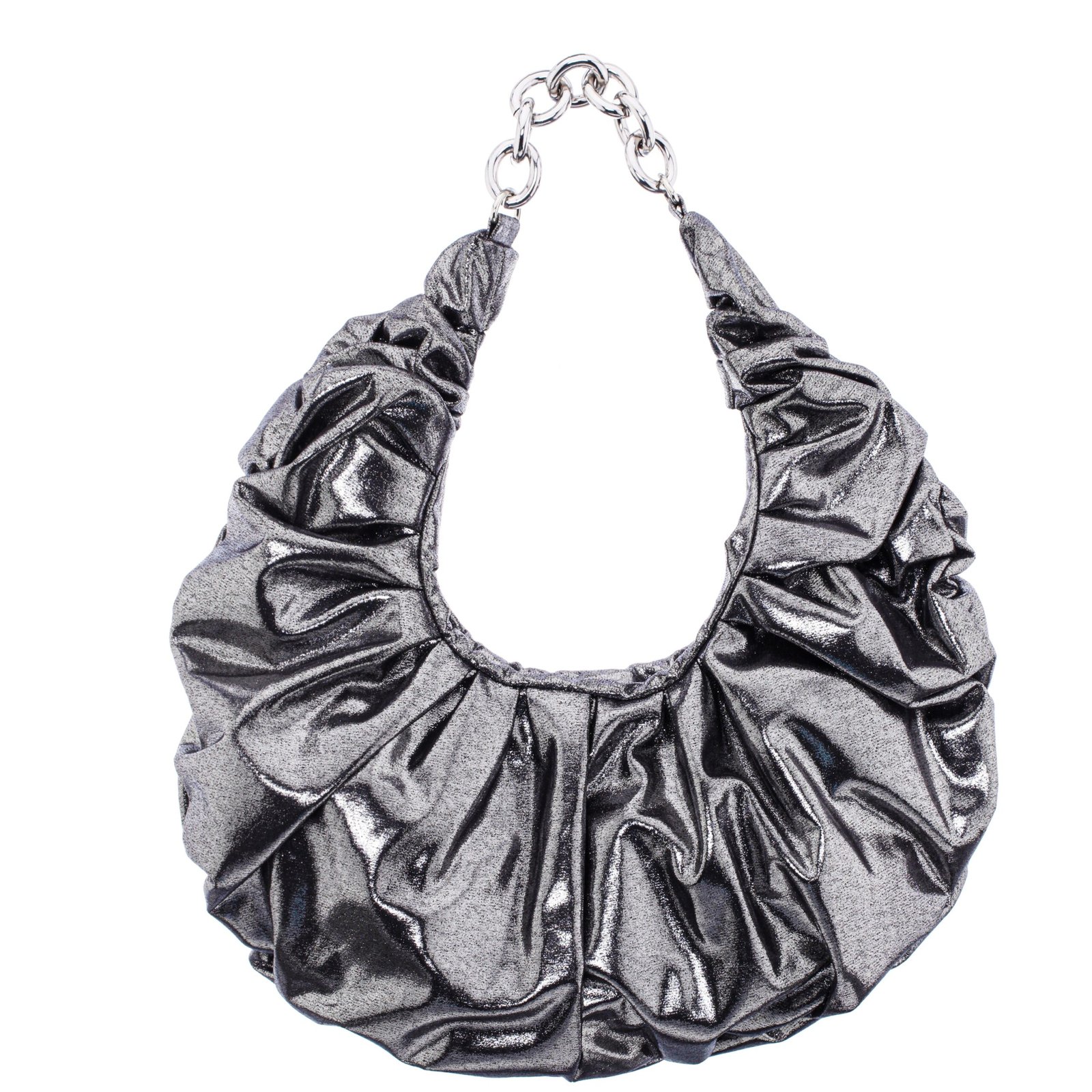 Nina Shoes Ellie Gunmetal Ruched Satin Hobo Bag
