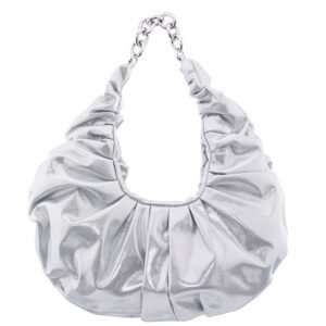 Nina Shoes Ellie Silver Ruched Satin Hobo Bag