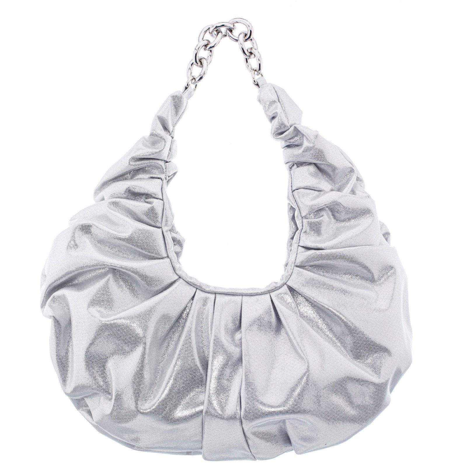 Nina Shoes Ellie Silver Ruched Satin Hobo Bag
