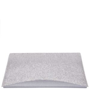 Nina Shoes Enid Silver Satin/Glass Crystal Clutch