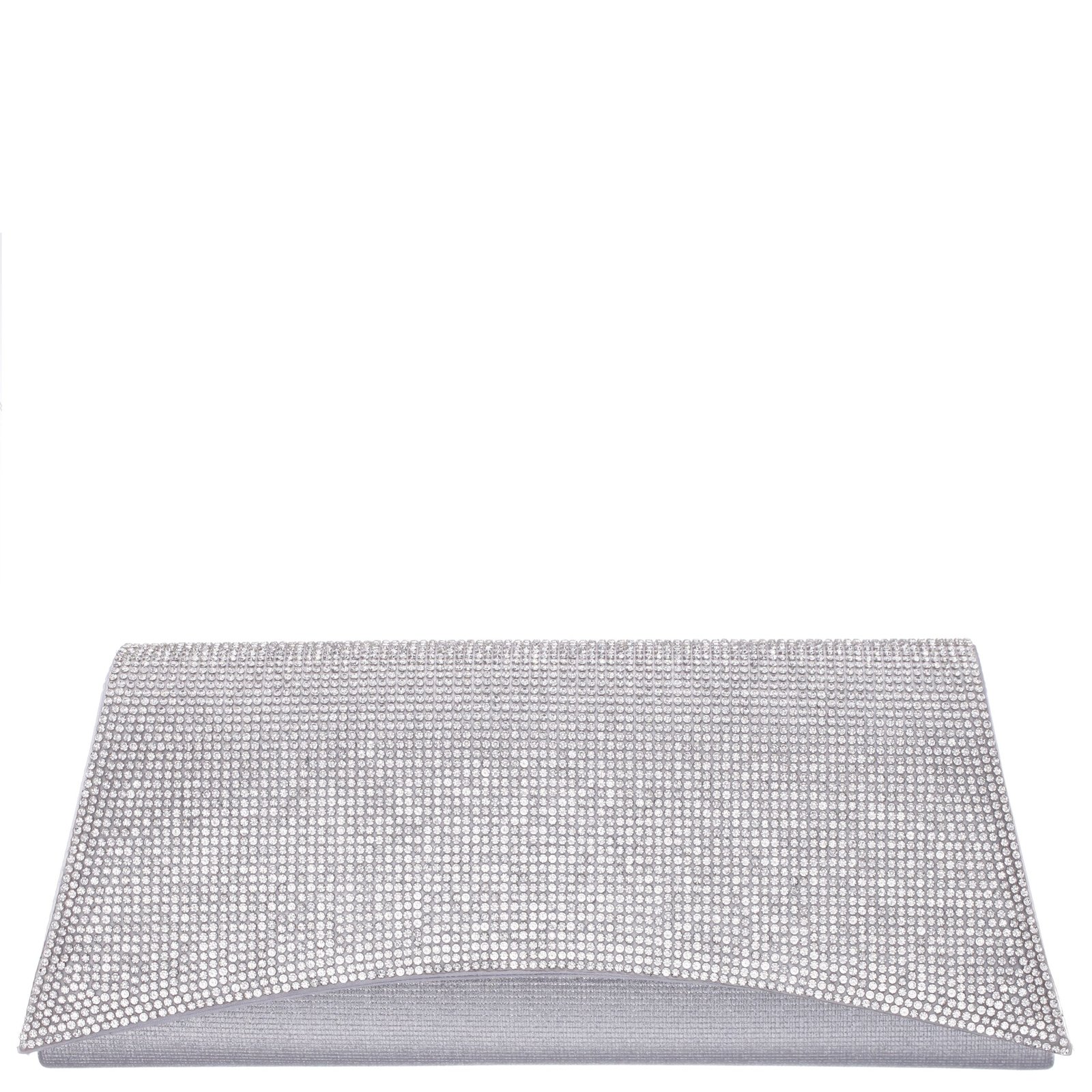 Nina Shoes Enid Silver Satin/Glass Crystal Clutch