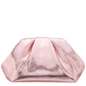 Nina Shoes Eva Rose Mist Metallic Pleated Frame Clutch