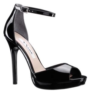 Nina Shoes Famia Black Patent Leatherette Platform Stiletto Dress Sandal