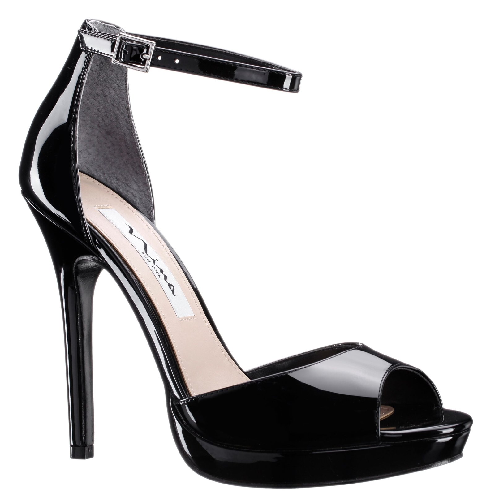 Nina Shoes Famia Black Patent Leatherette Platform Stiletto Dress Sandal