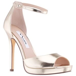 Nina Shoes Famia Platino Metallic Foil Platform Stiletto Dress Sandal