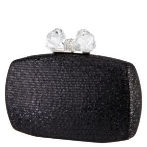 Nina Shoes Felice Black Glitter Minaudiere With Crystal Bow Clasp