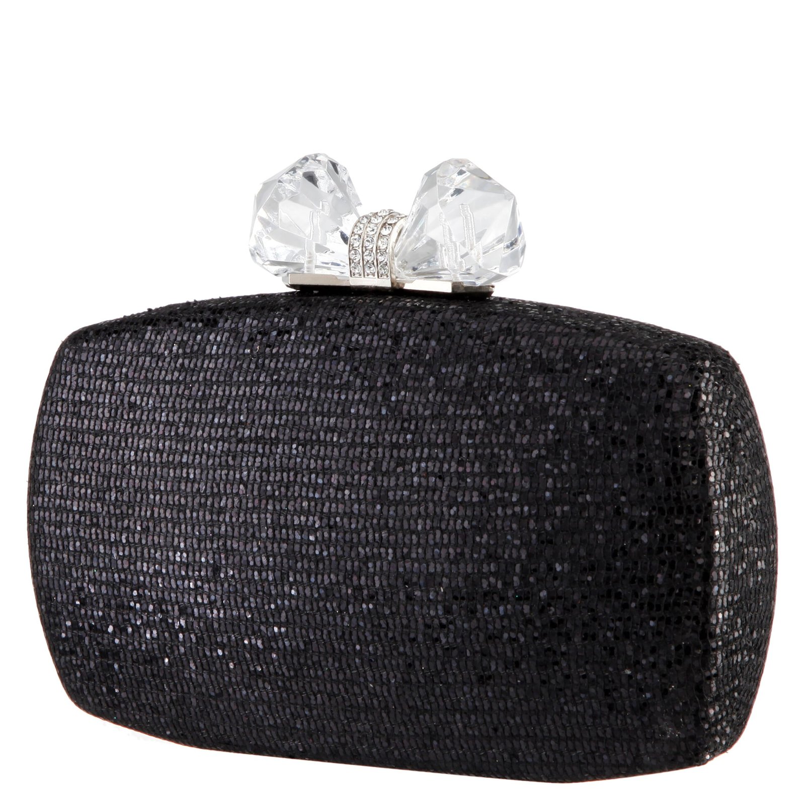 Nina Shoes Felice Black Glitter Minaudiere With Crystal Bow Clasp