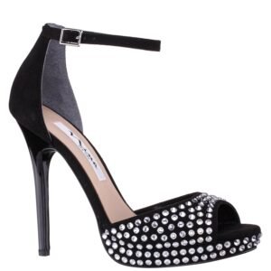 Nina Shoes Women's Francia Black Glam Suedette With Rhinestone Ultra-High Heel Platform Sandal