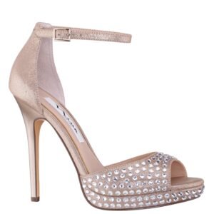 Nina Shoes Women's Francia Taupe Metallic Suedette With Rhinestone Ultra-High Heel Platform Sandal
