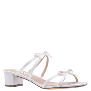 Nina Shoes Gaby Ivory Mid-Heel Slide With Bows On A Block Heel